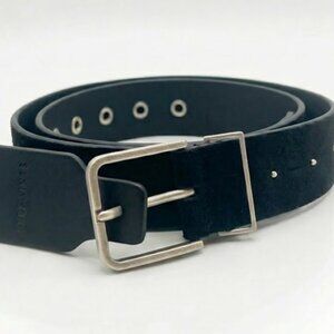 AllSaints 38mm Suede Leather Warm Brass Eyelet Belt, Black XS NWT